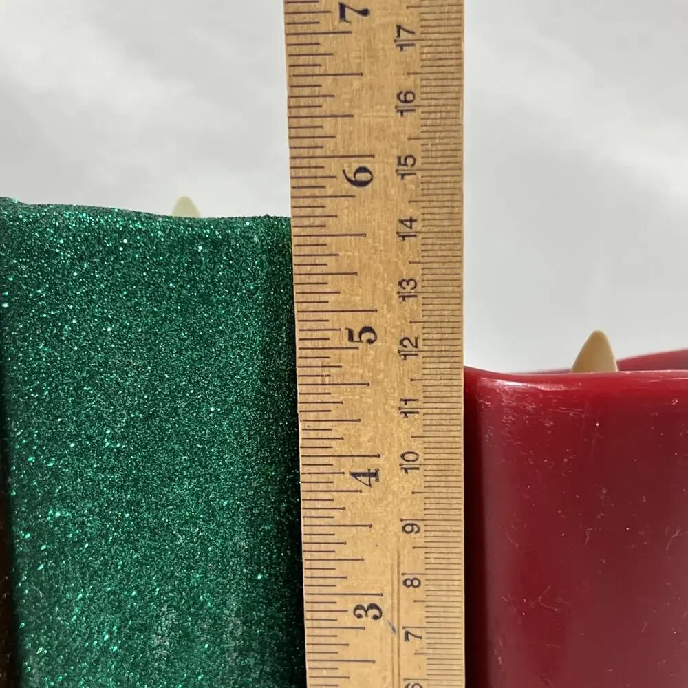 Lot of 3 Luminara Candles Christmas Gold Green Glitter Red Remote 4-10hr Timer